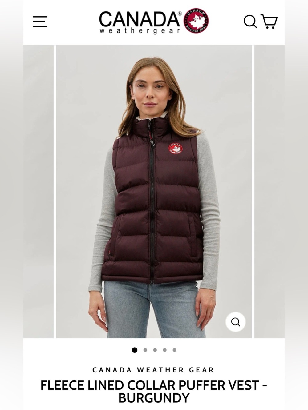 Canada Weather Gear Puffer Vest • Women’s XL • Burgundy • P2P 24